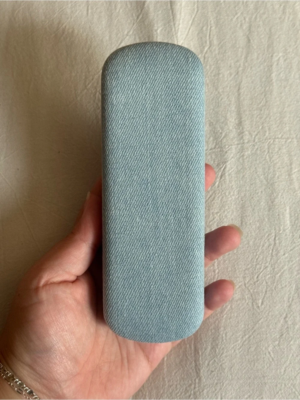 Guess Light Blue Denim Eyewear Case with Red Logo